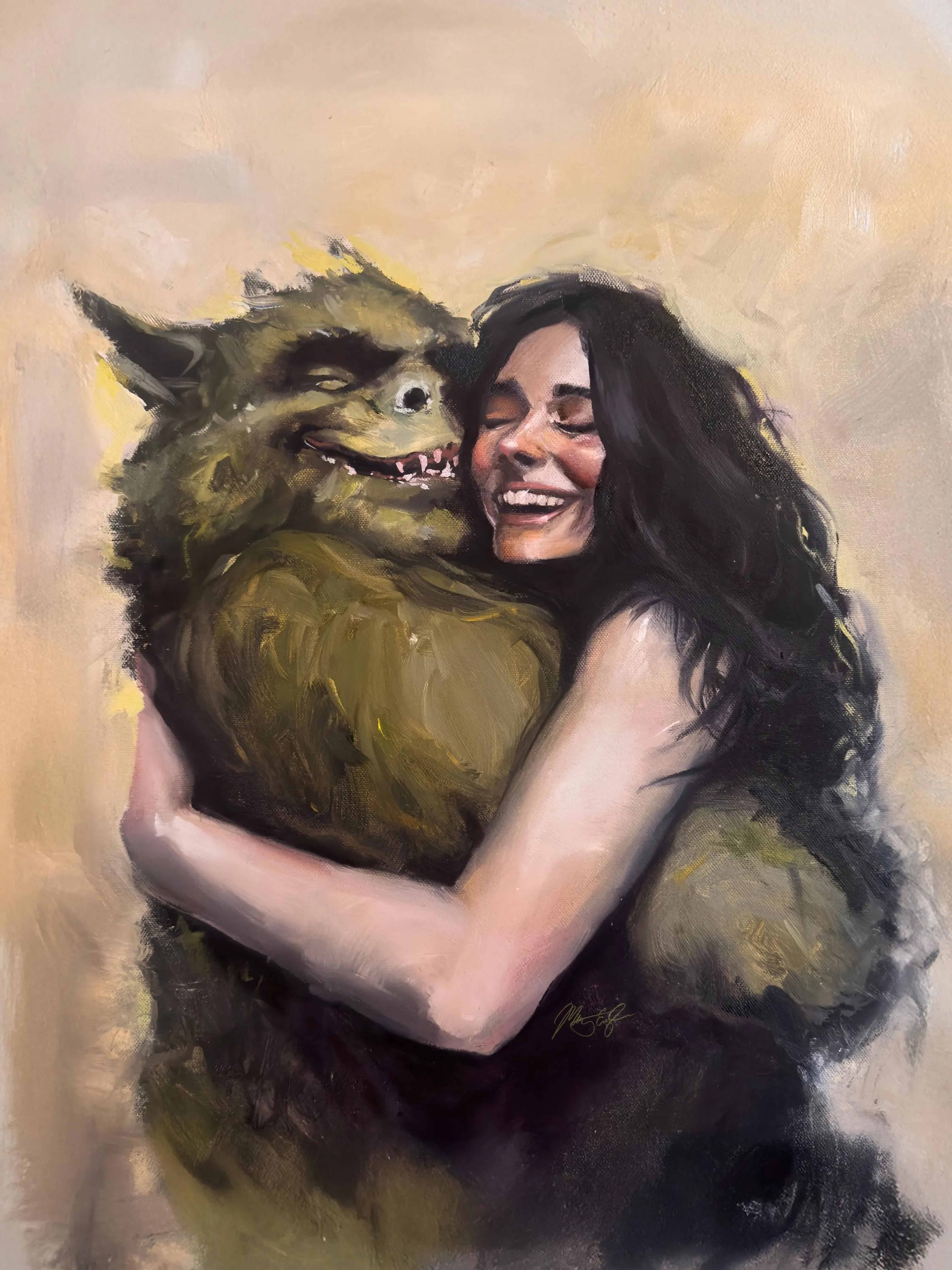 Dark romance art print of a woman close to her demon lover — Just Can't Let You Go by Marty Engle