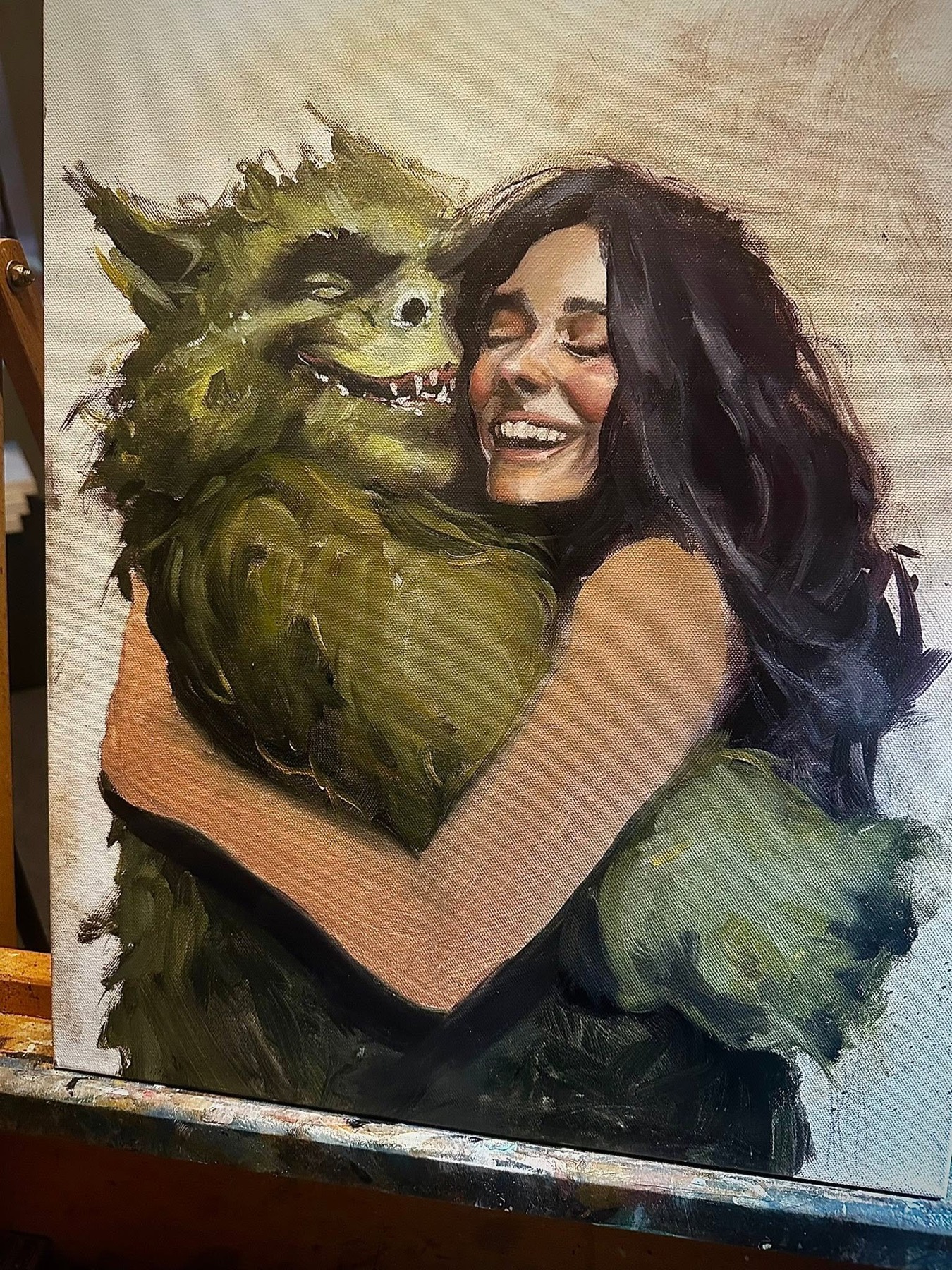 Finished Marty Engle oil painting in the studio