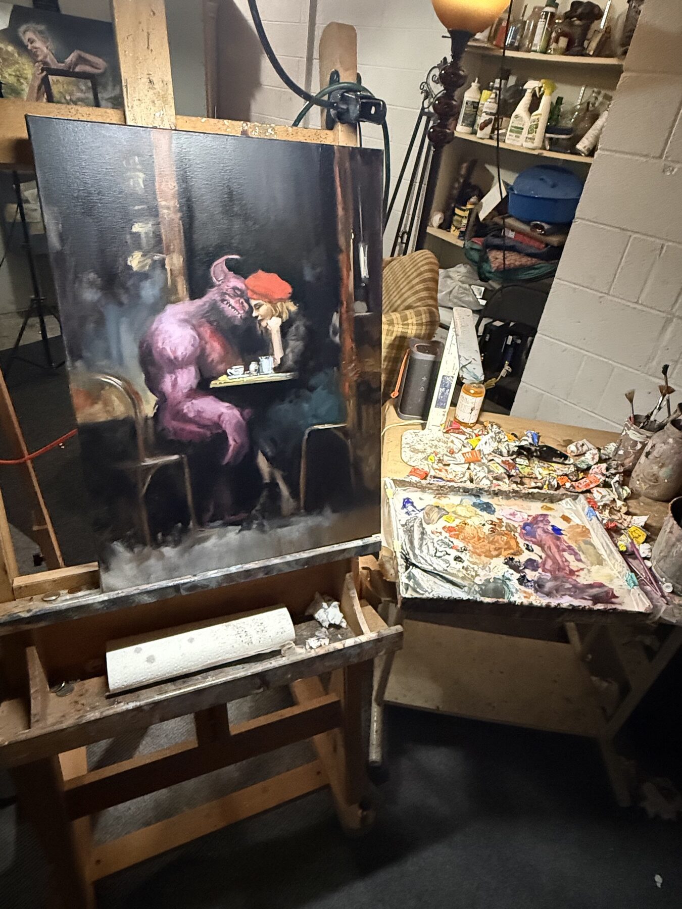 Marty Engle studio easel and painting setup