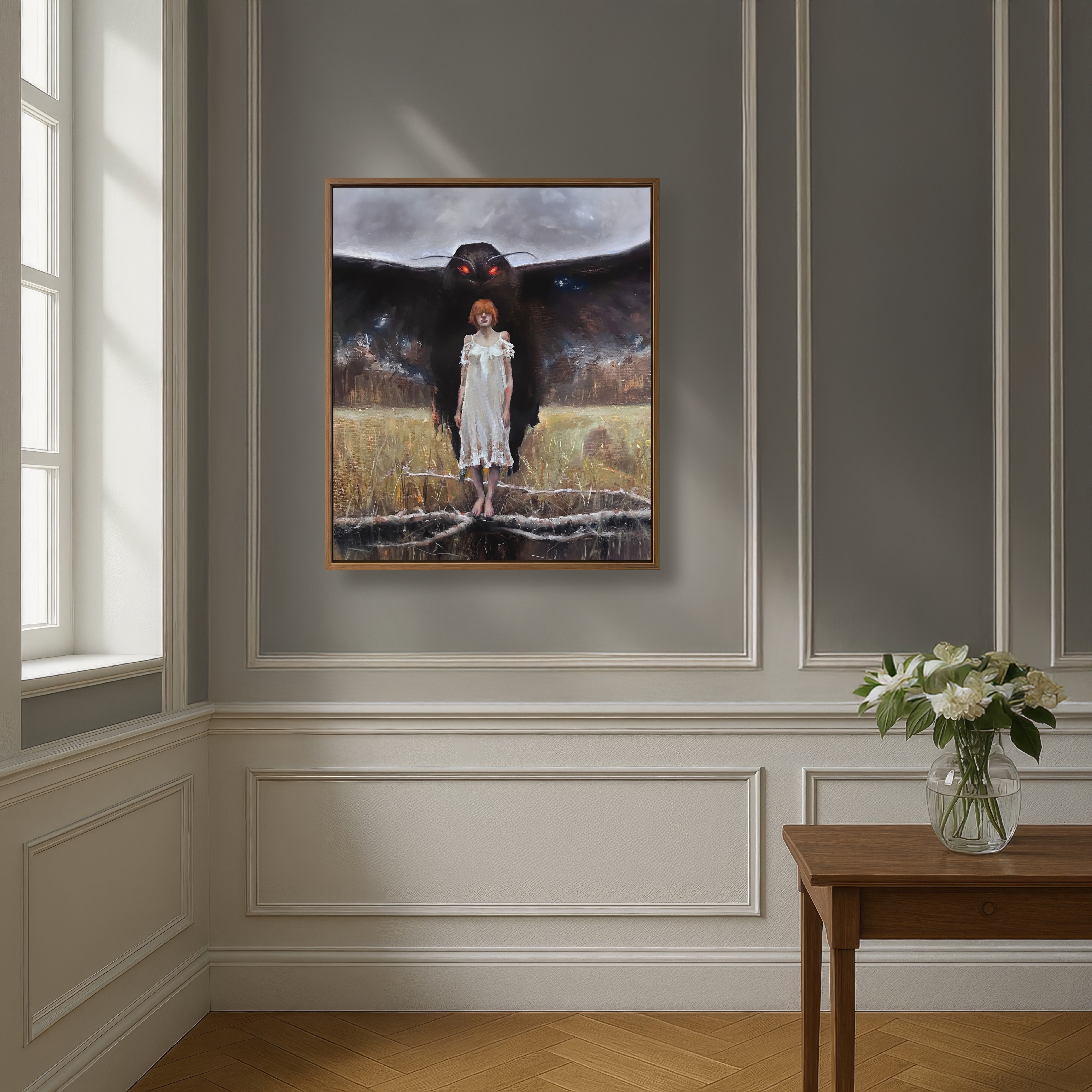 Mothman: Prophetic Whispers shown in a home interior