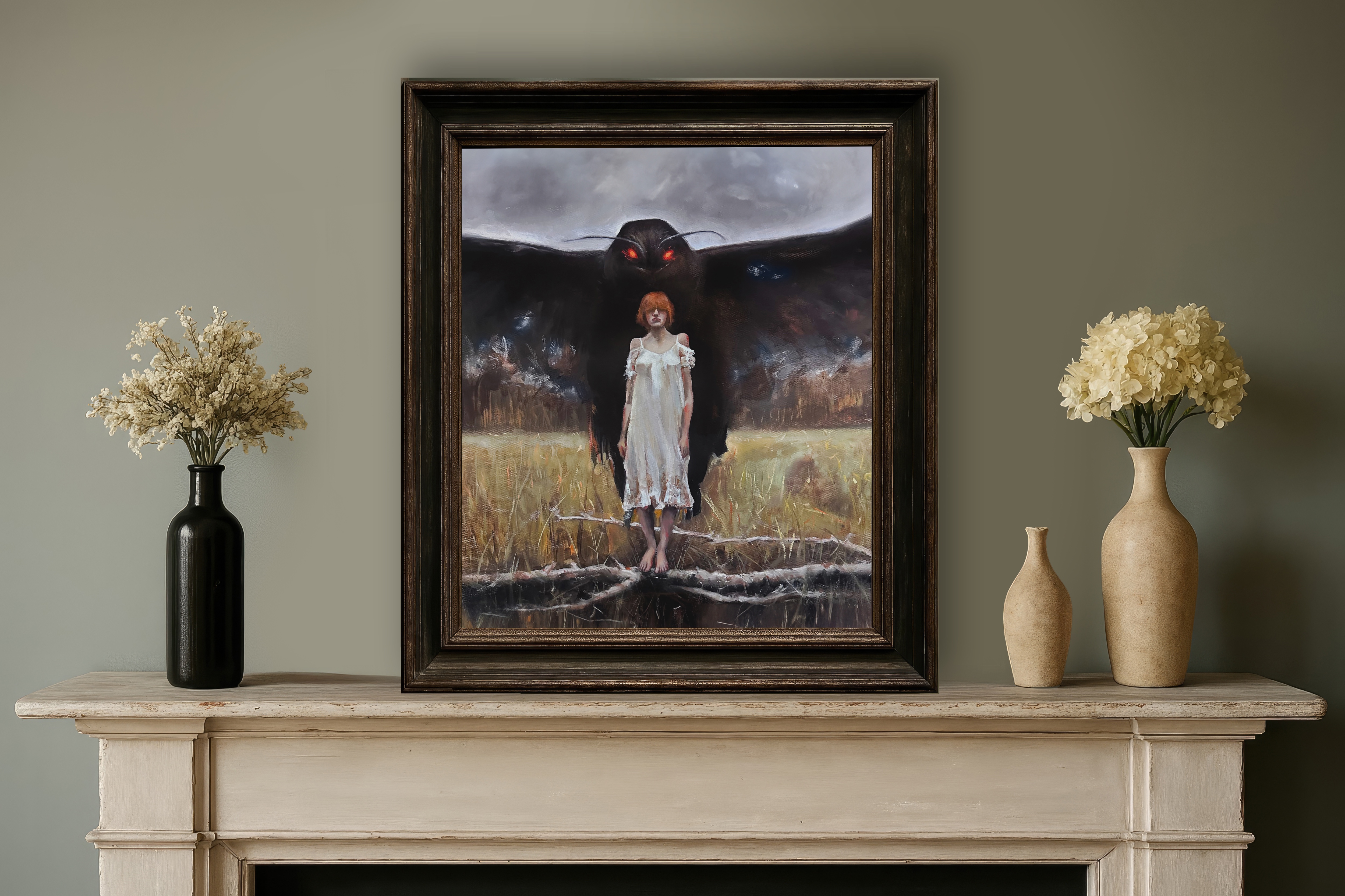 Mothman: Prophetic Whispers shown in a home interior