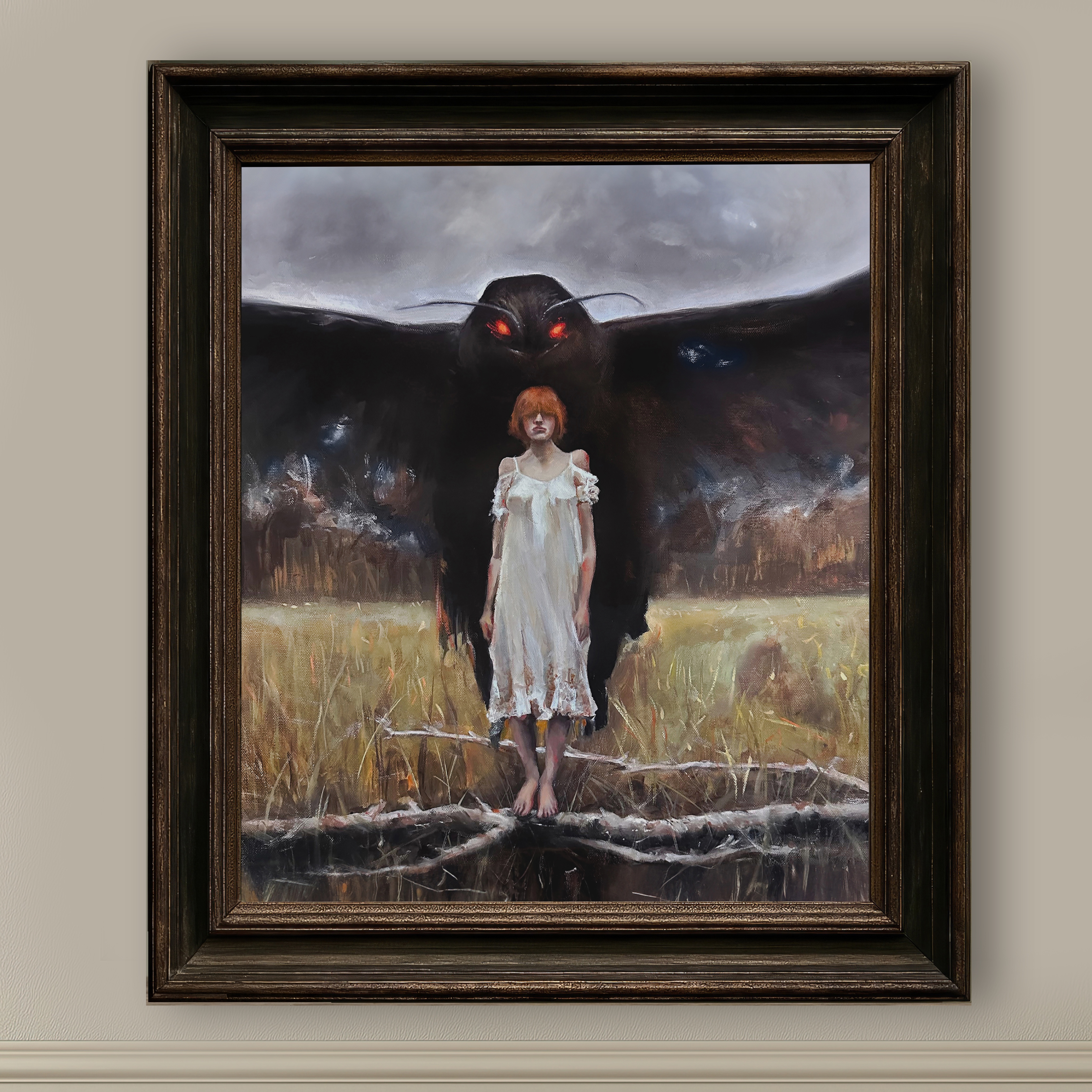 Mothman: Prophetic Whispers shown in a home interior